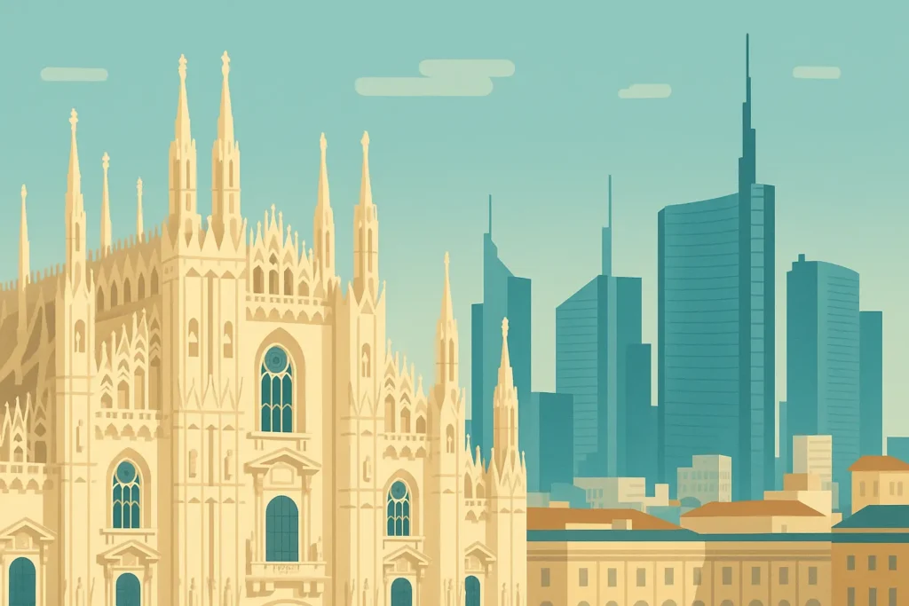 Milan cityscape with historic architecture