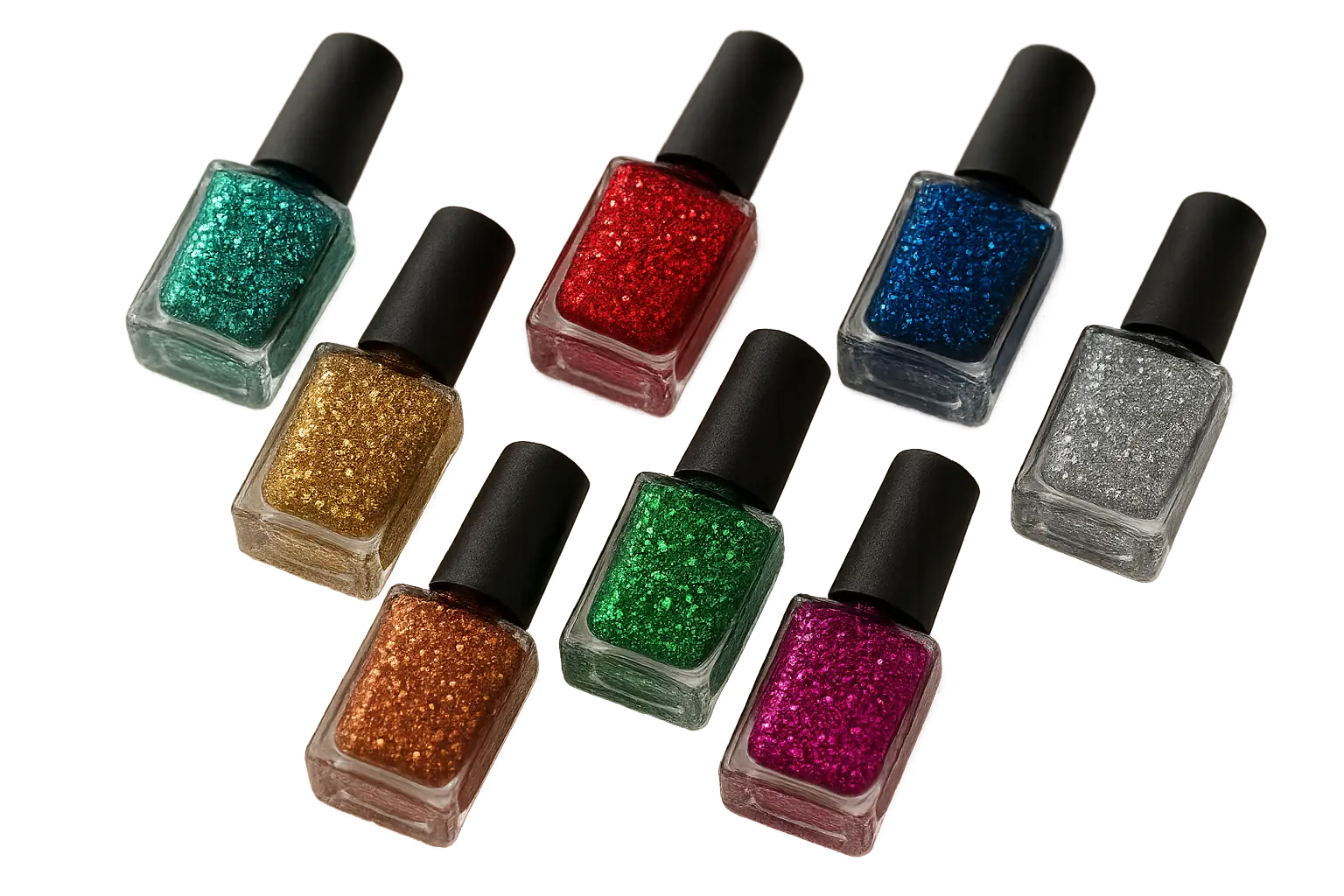 Glitter nail durability comparison showing different wear patterns
