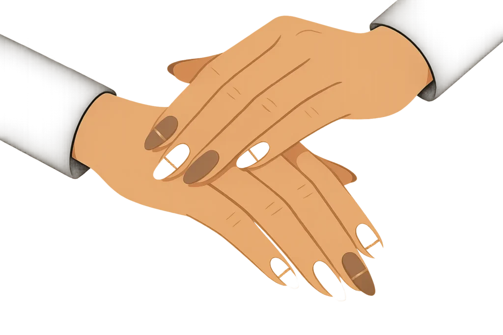 Woman showing elegant accent nails at professional setting
