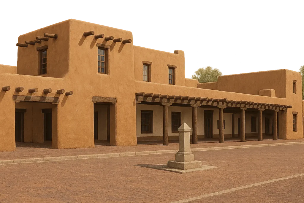 Santa Fe Plaza with adobe architecture