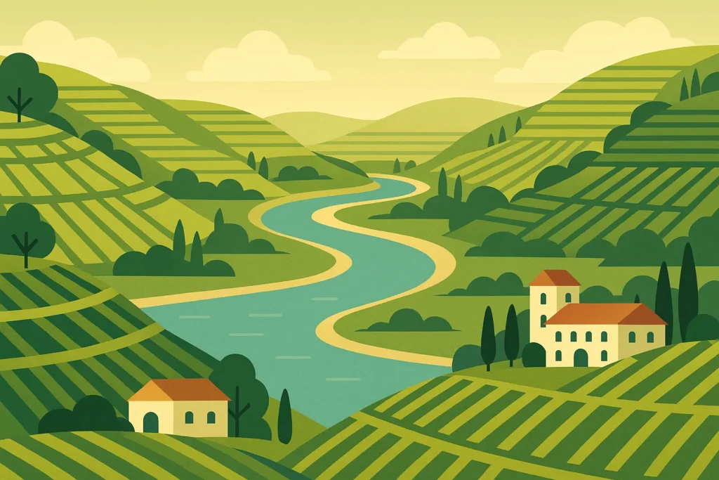 Terraced vineyards along the Douro River valley
