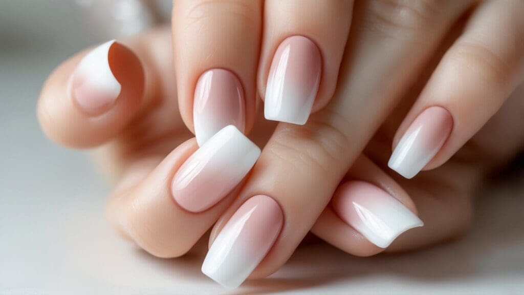 white and pink nails
