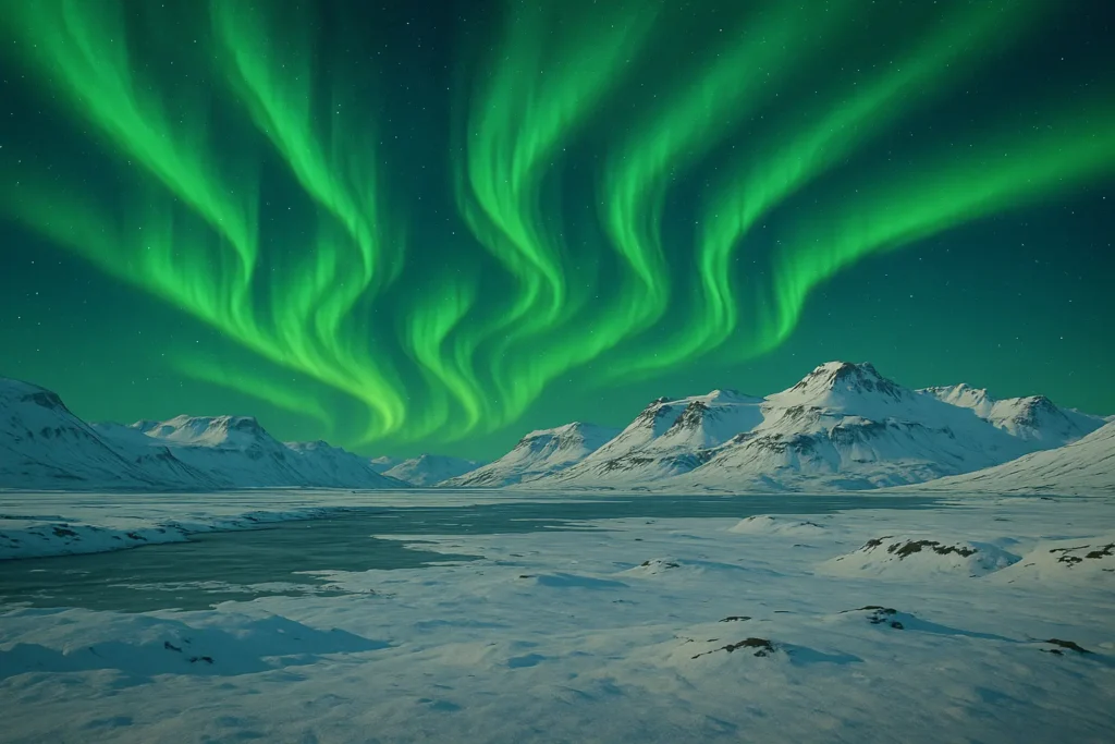 Northern Lights over Iceland winter landscape