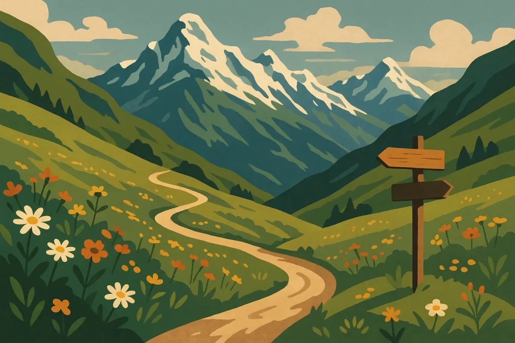 Swiss hiking trails with mountain views