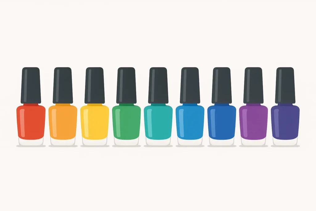 Rainbow nail art color palette and tools