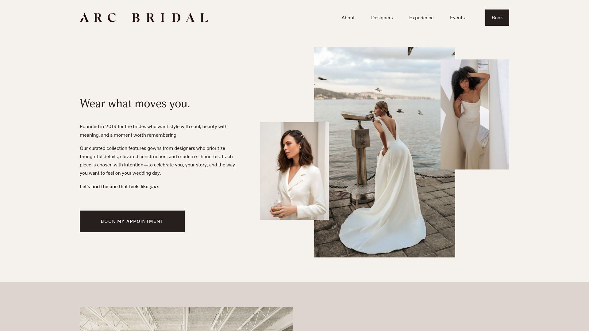 Arc Bridal website homepage