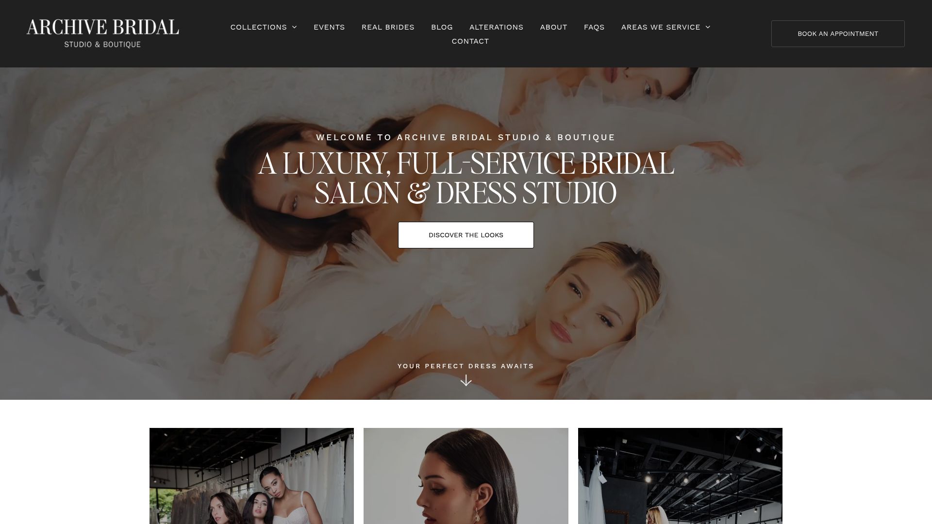 Archive Bridal website featuring designer gowns