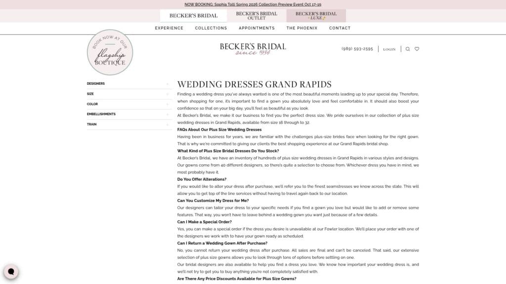 Becker's Bridal Grand Rapids wedding dresses page