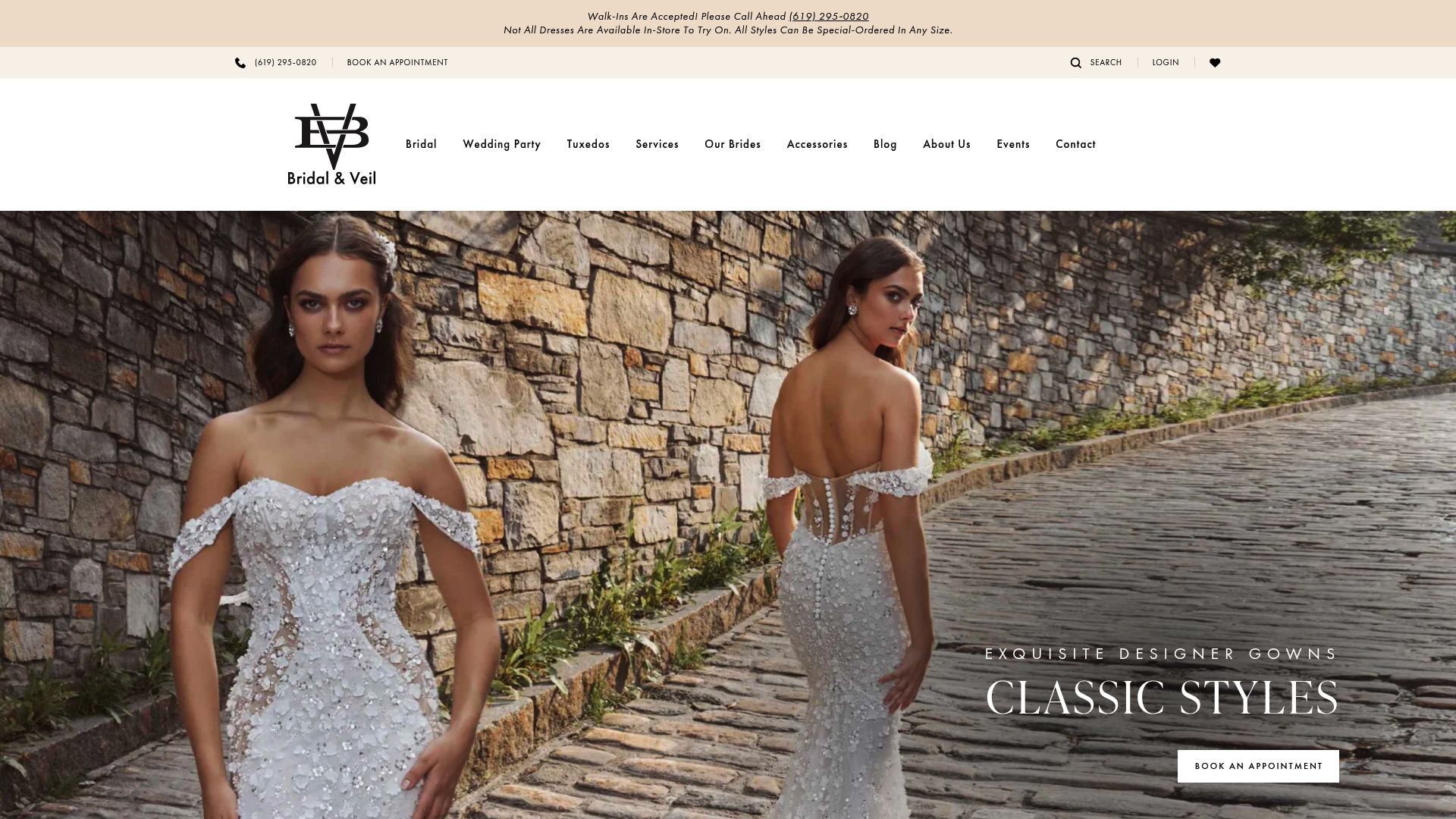 Bridal & Veil website showing dress selection
