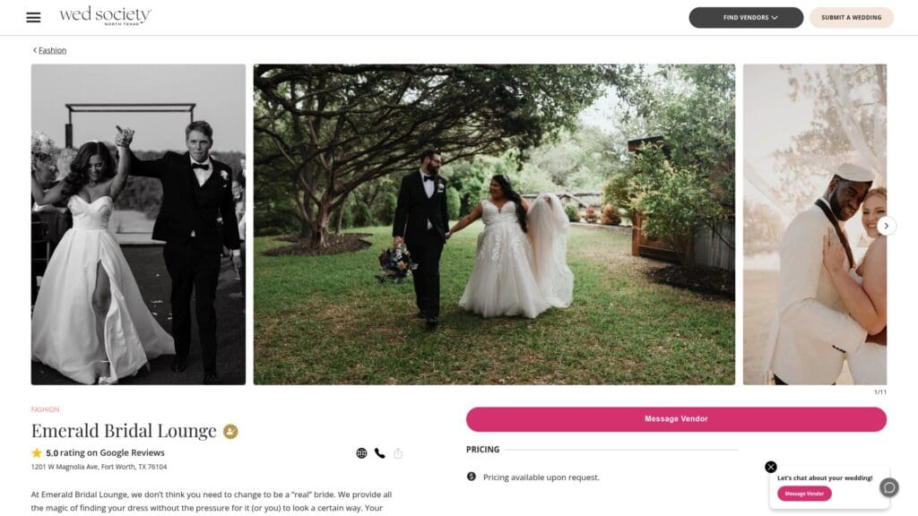 Emerald Bridal Lounge vendor listing
