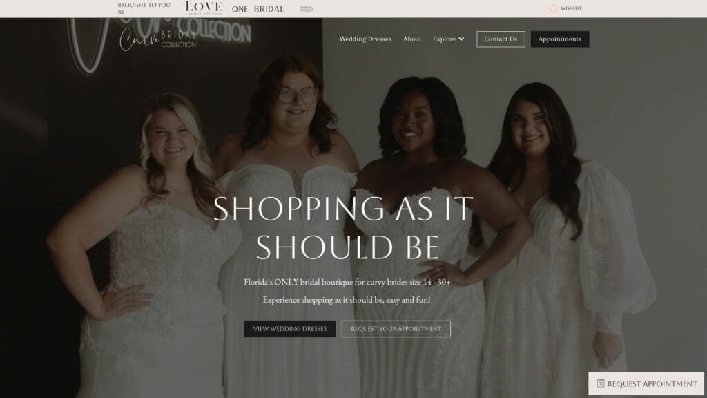 Curve Bridal Collection website homepage