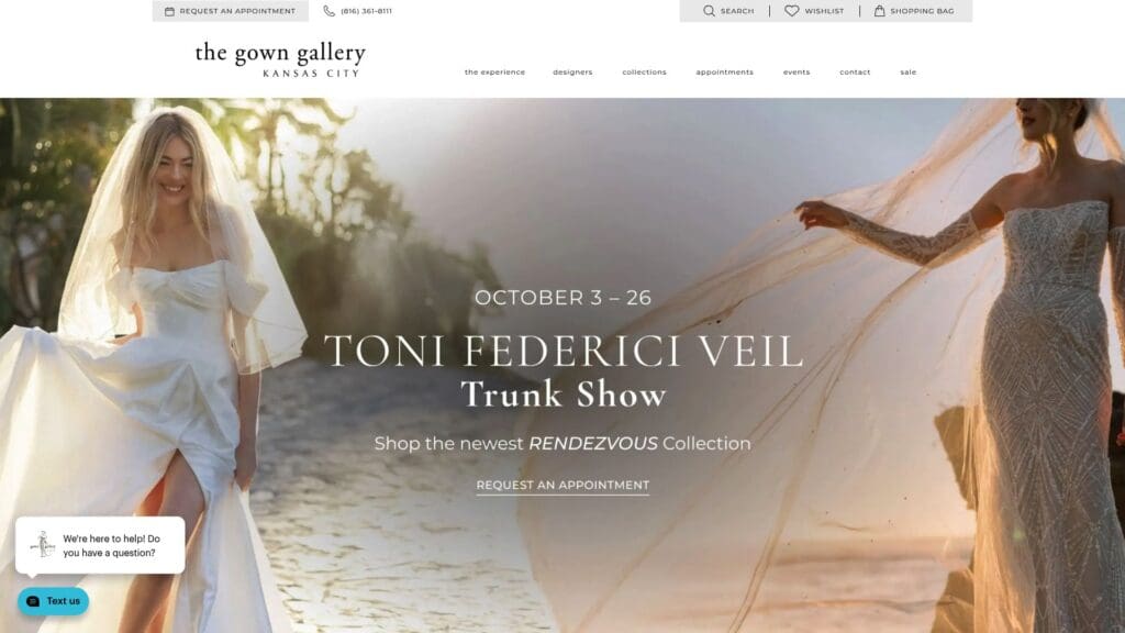 The Gown Gallery website homepage