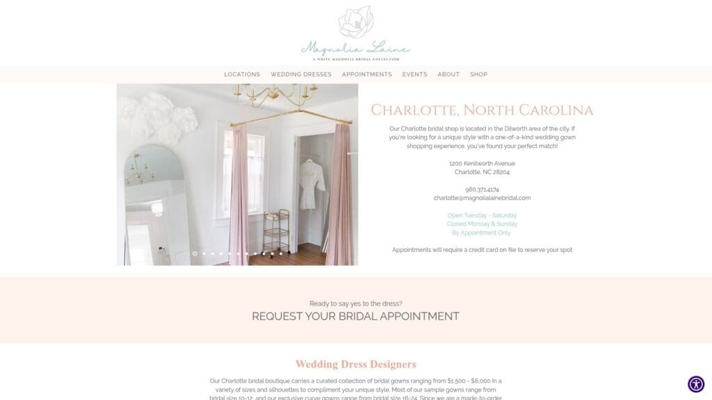 Magnolia Laine Bridal Charlotte location page