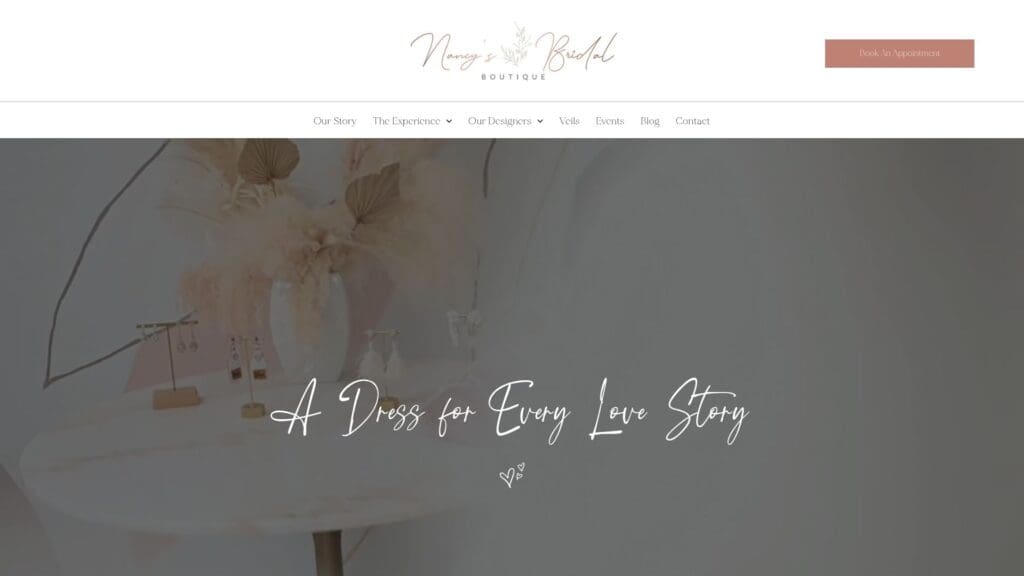 Nancy's Bridal Boutique website homepage