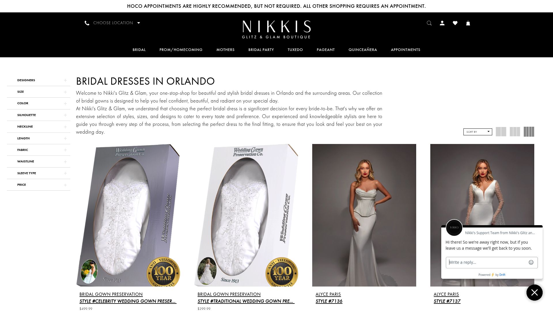 Nikki's Glitz & Glam Boutique bridal dresses page
