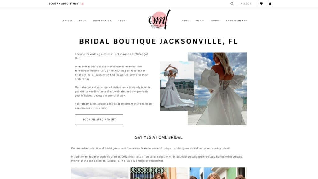 OML Bridal Jacksonville website page
