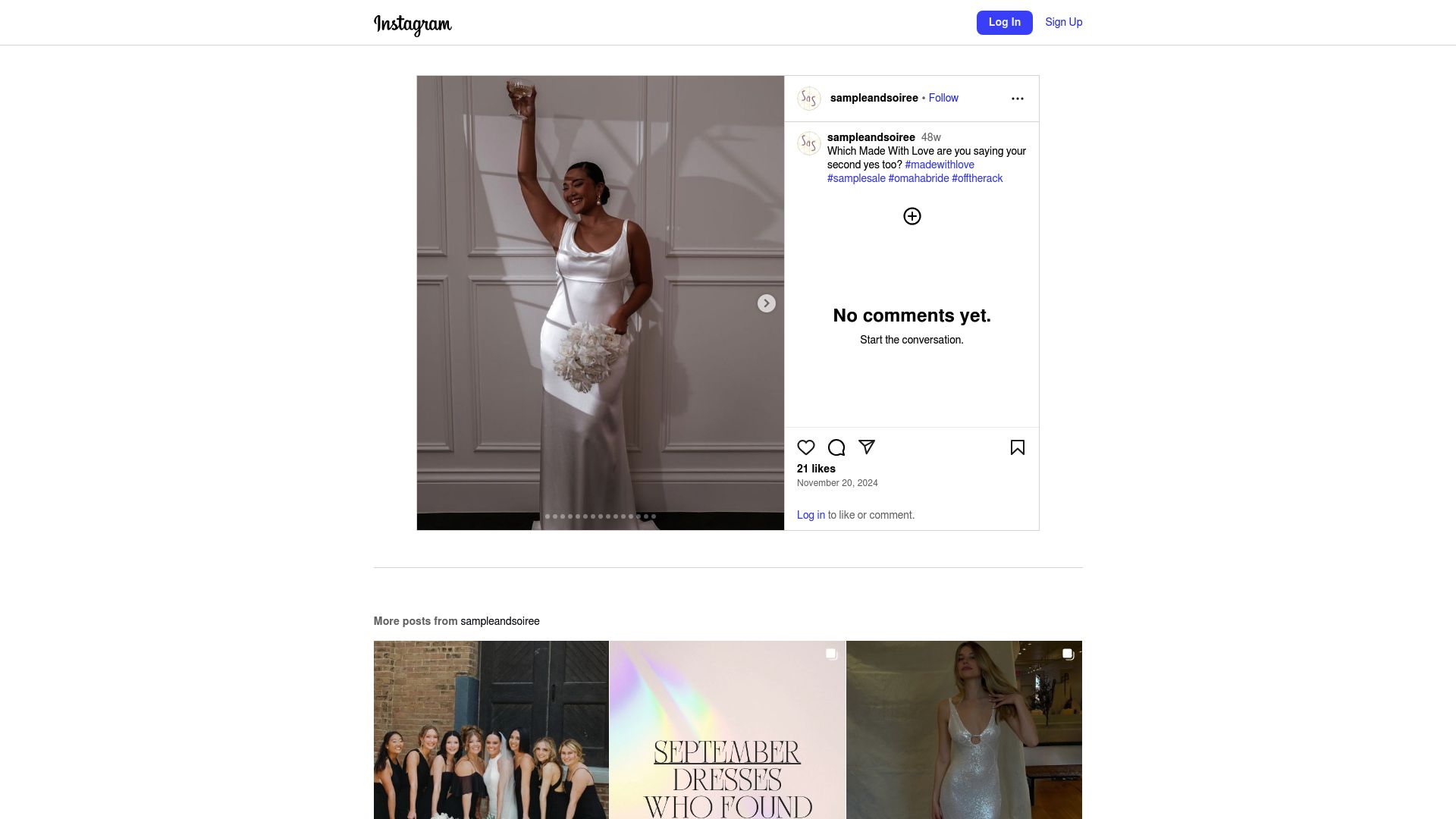 Sample & Soiree Bridal website