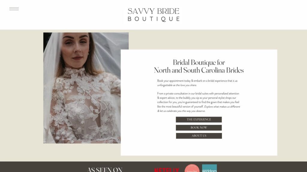Savvy Bride Boutique homepage