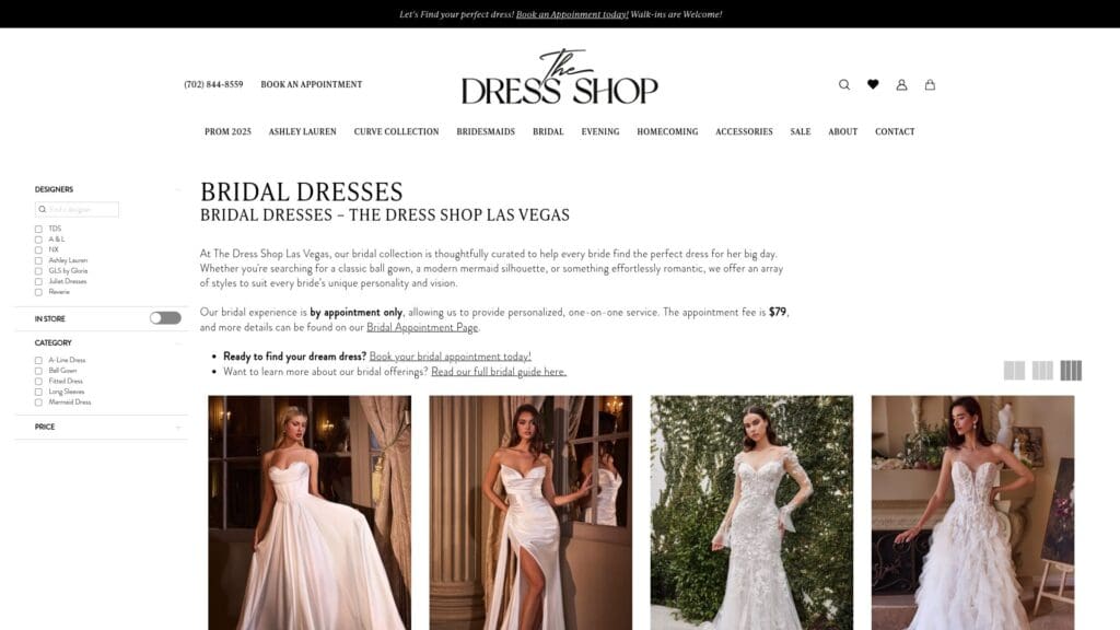 The Dress Shop Las Vegas bridal collection page