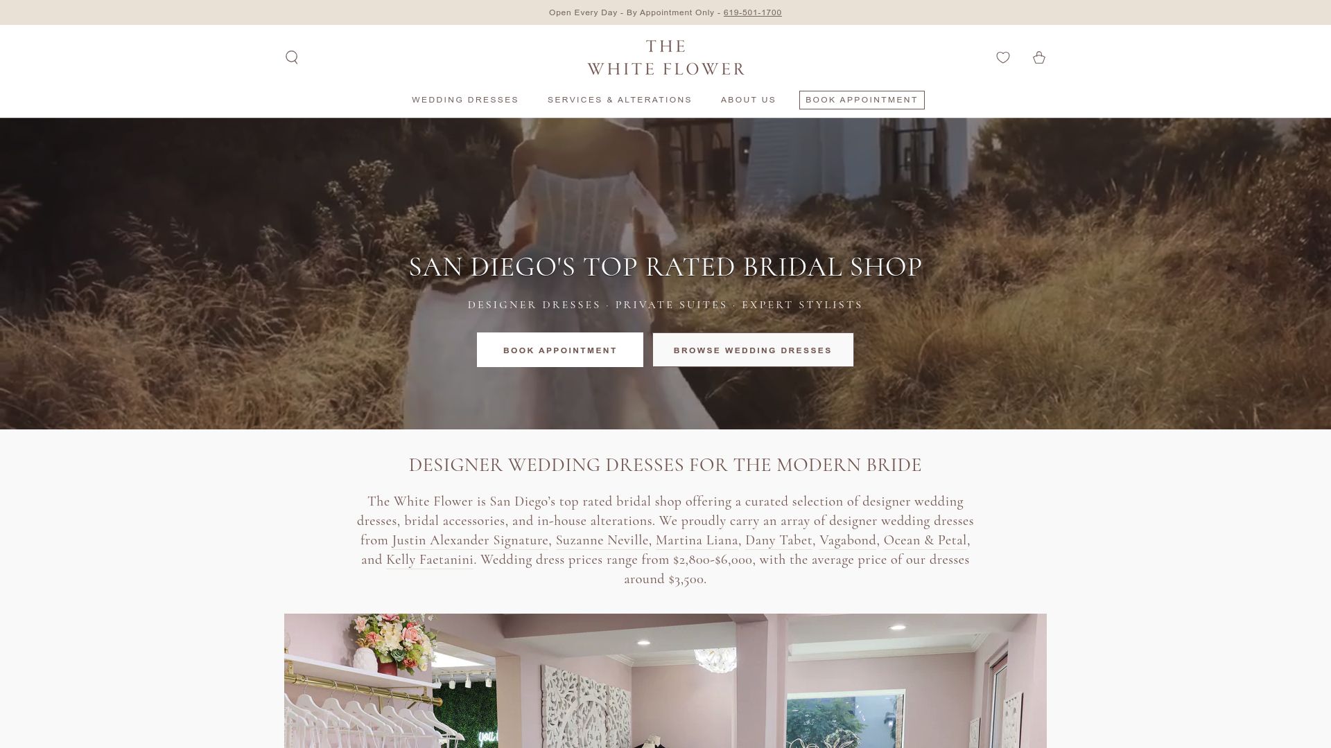 The White Flower bridal shop website