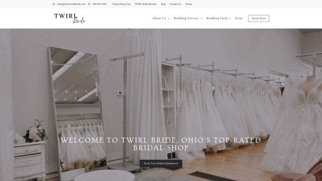 TWIRL Bride boutique interior and dress selection