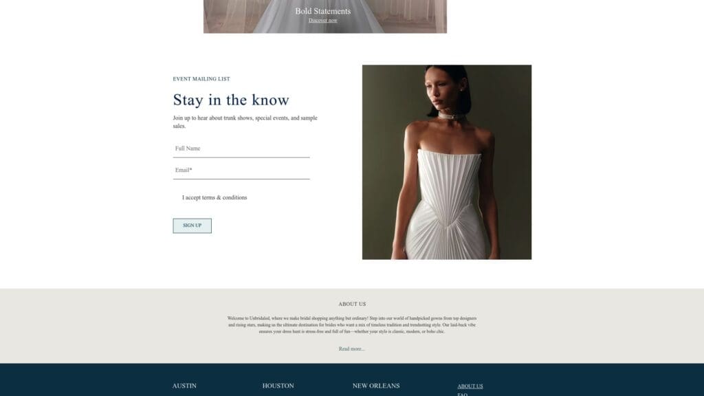 Unbridaled boutique atmosphere