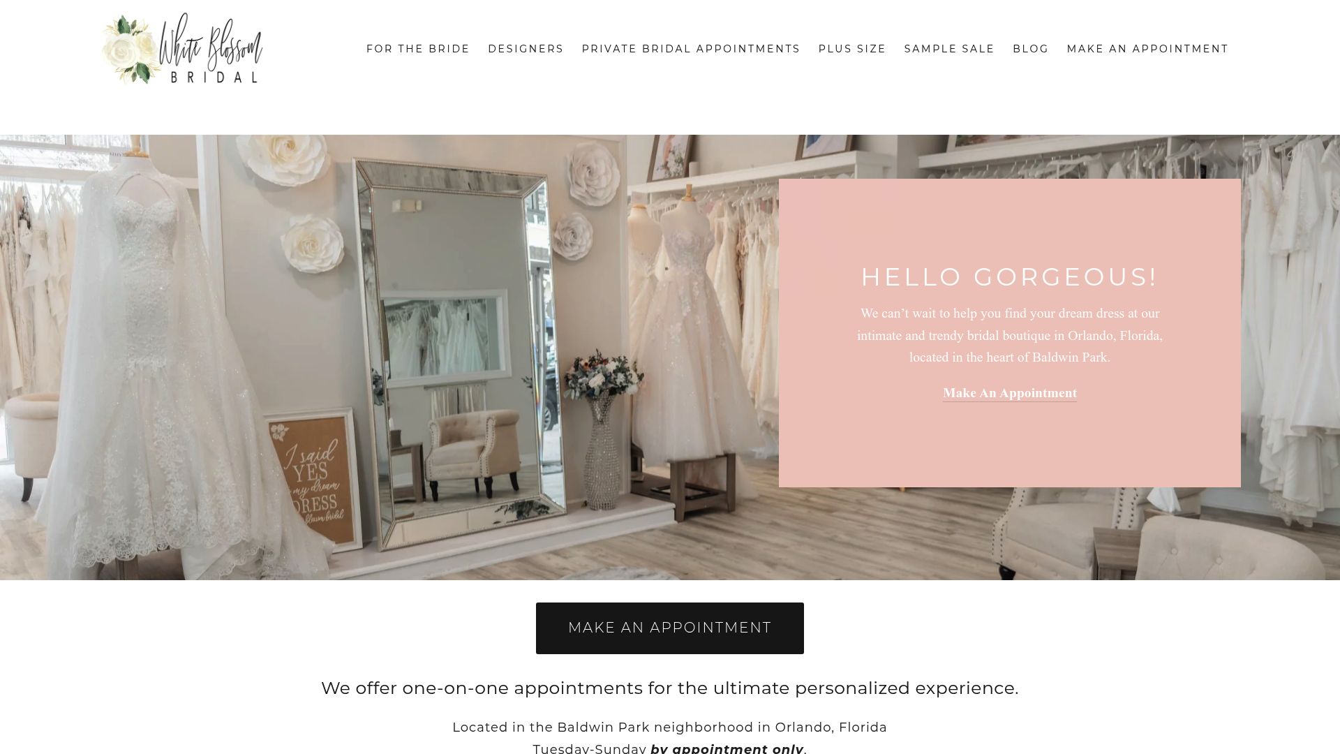 White Blossom Bridal website homepage