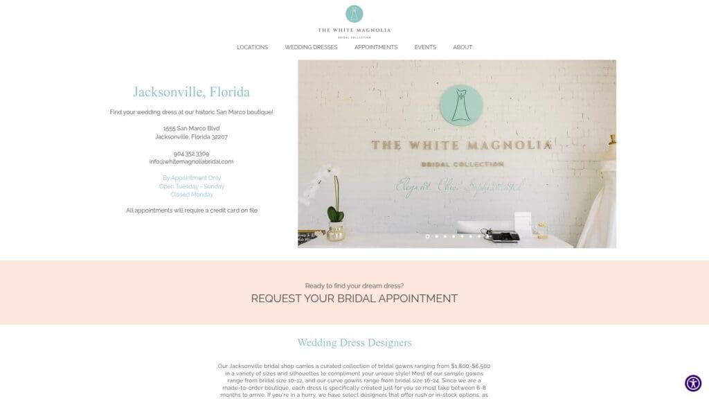 White Magnolia Bridal Jacksonville location page