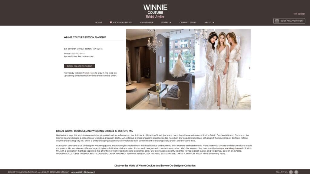 Winnie Couture Boston showroom with luxury bridal gowns