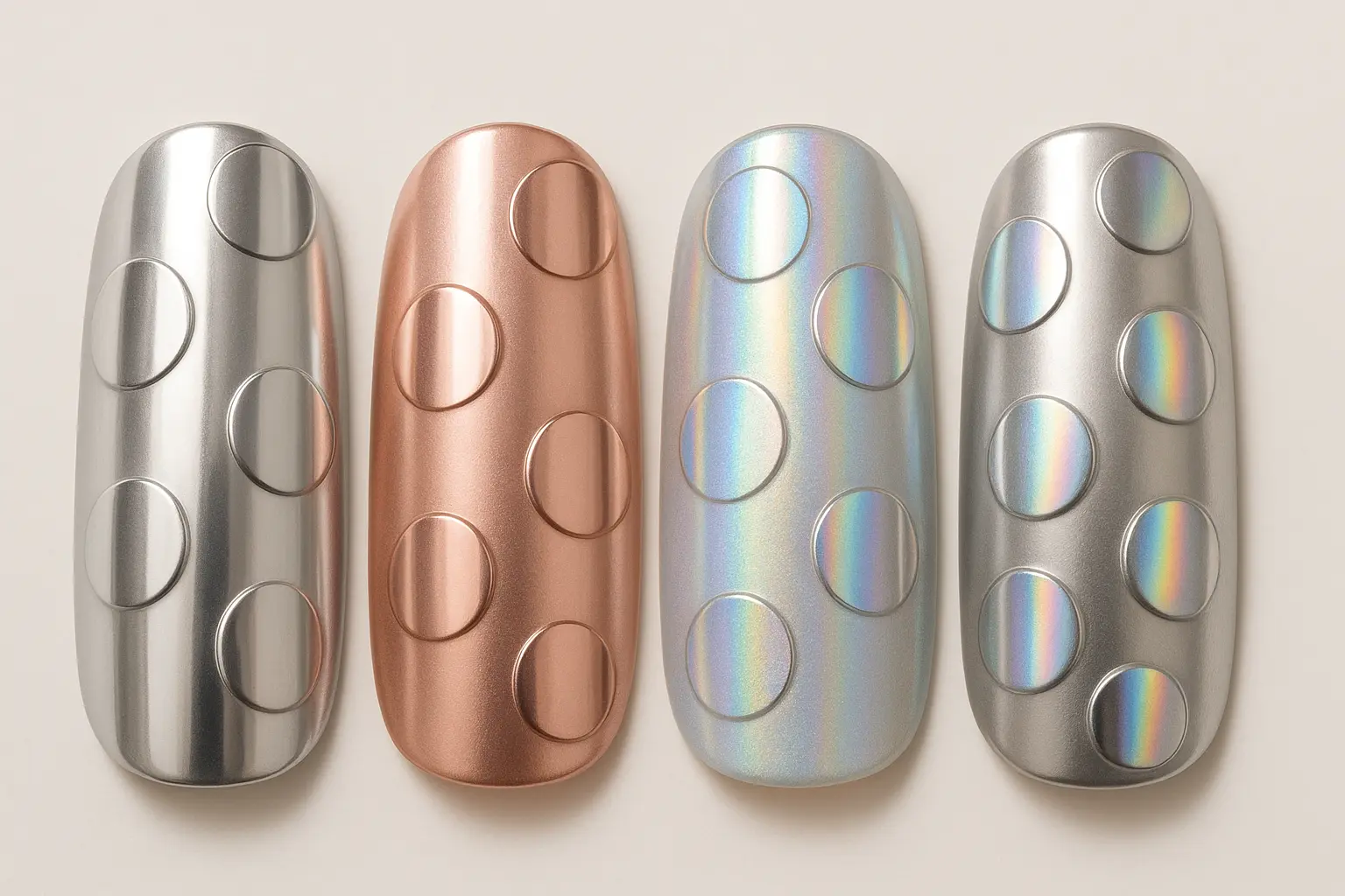 Chrome and metallic polka dot nail designs