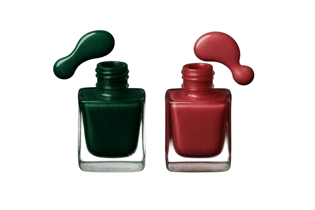 Jewel tone emerald and pink nail designs