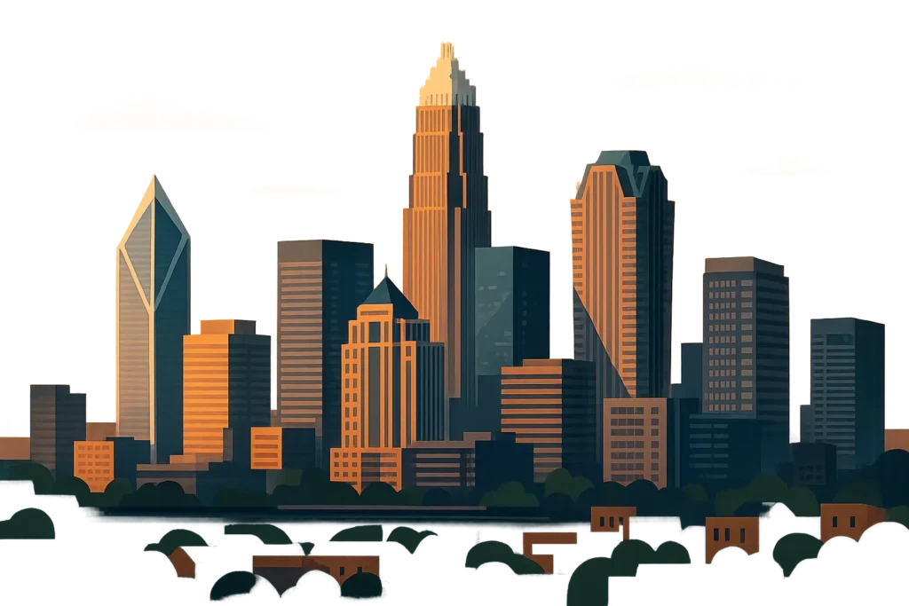 Charlotte city skyline at sunset