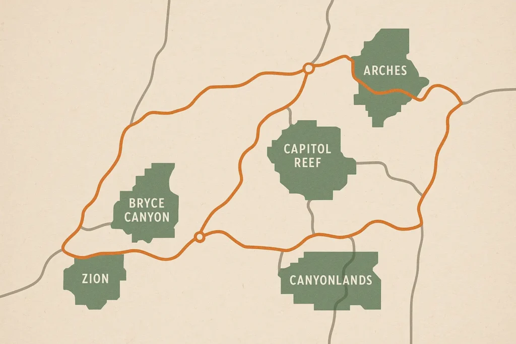 Utah national parks detailed planning map