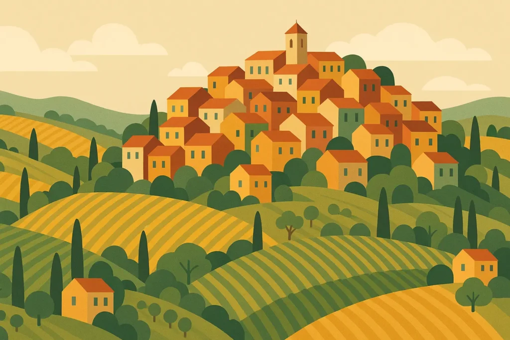 Provence lavender fields and hilltop village