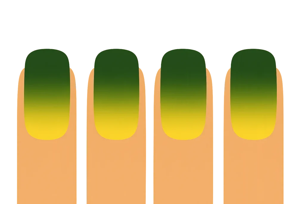 Green to yellow nature-inspired ombre nail design