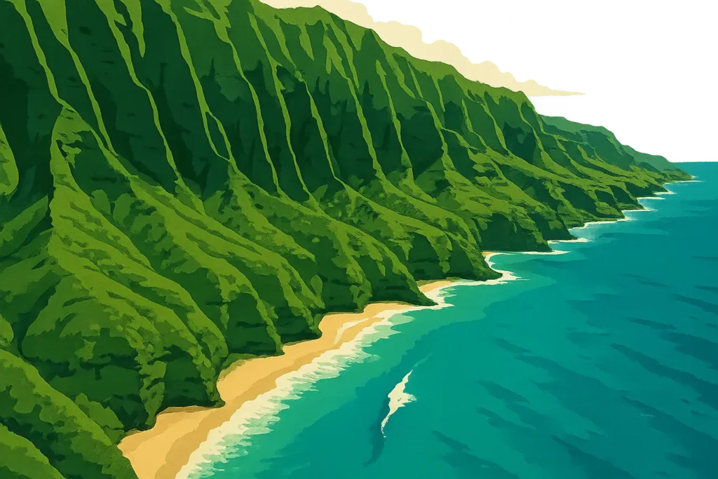 Kauai scenic coastline with dramatic cliffs