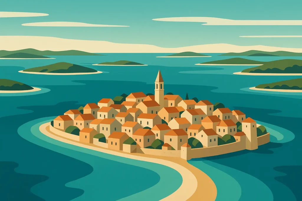 Croatia coastal landscape with historic architecture