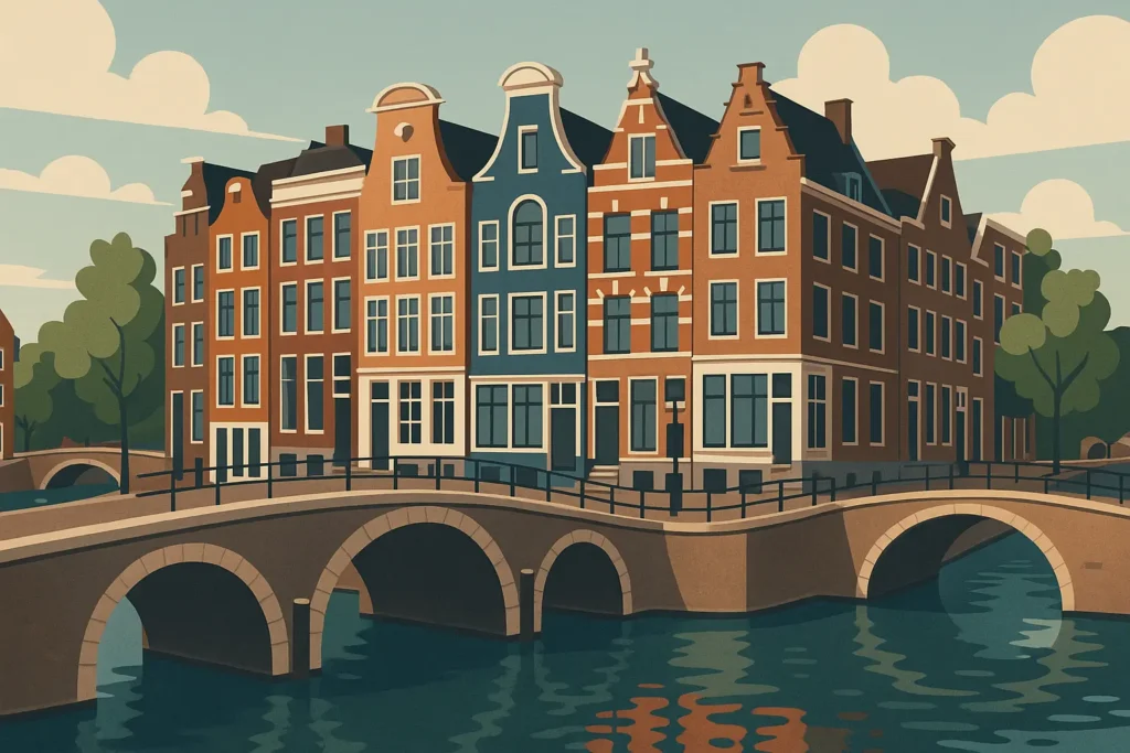 Amsterdam canal view with historic buildings