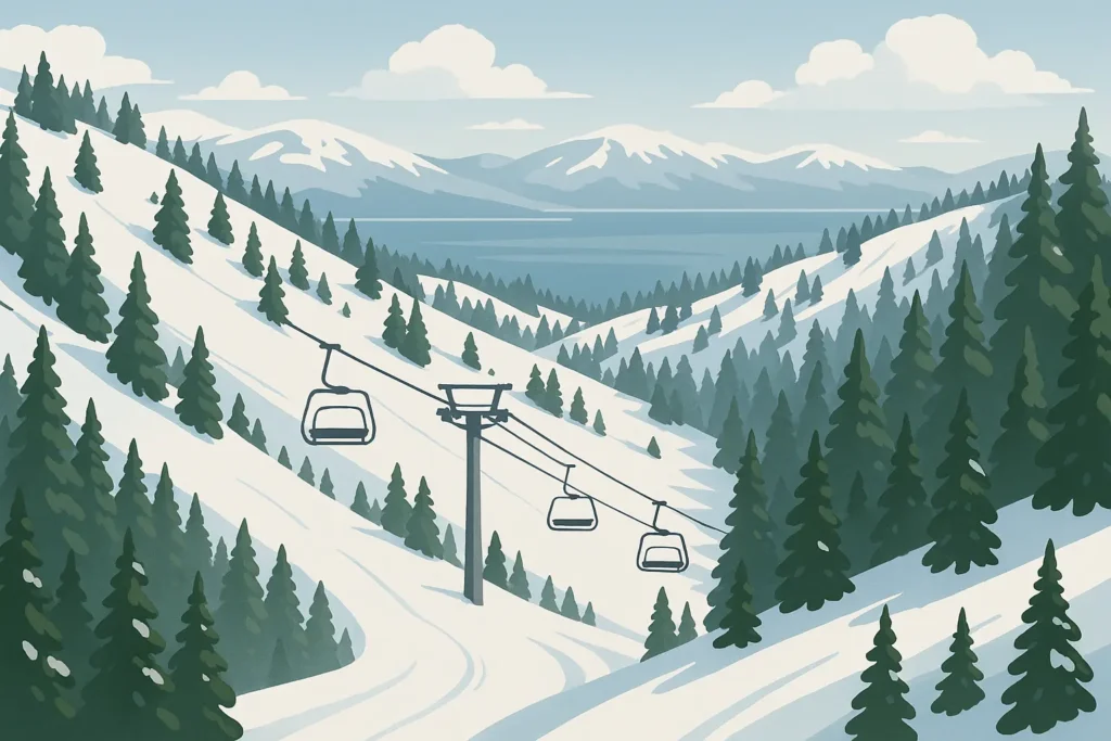 Winter skiing at Lake Tahoe with snow-covered mountains