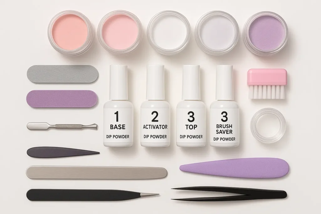 DIY dip powder nail kit with tools and supplies