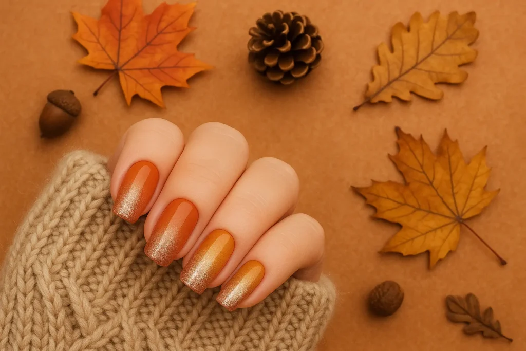 Rose gold autumn ombre nail design