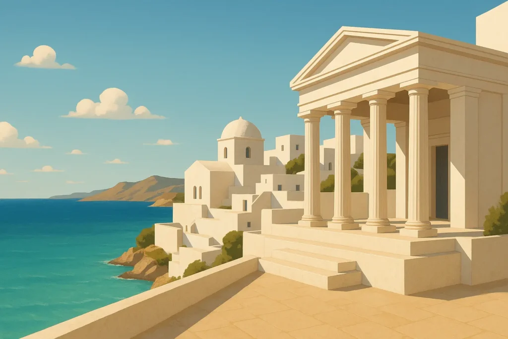Mediterranean coastal view with cruise ship