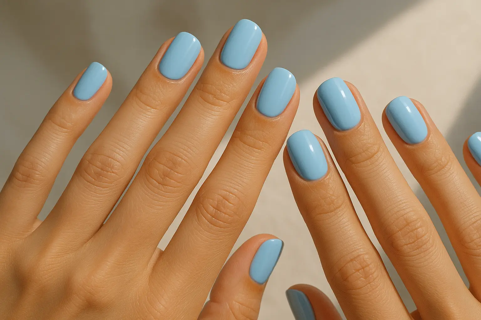 Different icy blue nail shades on various skin tones