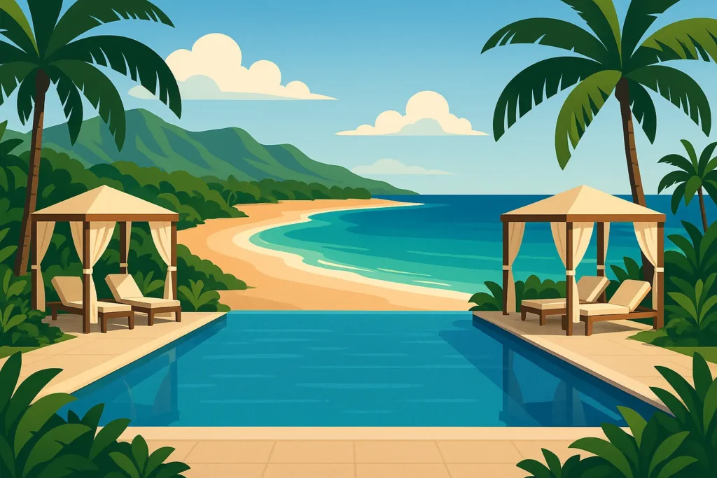 Luxury Hawaii resort with ocean views and palm trees