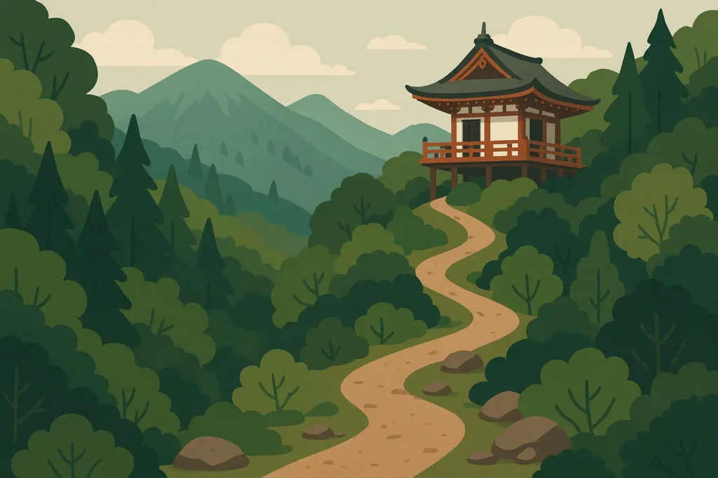 Mountain temple hiking trail in Kyoto