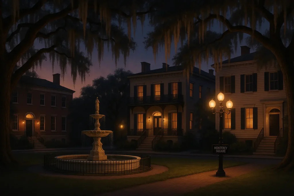 Savannah sunset over historic squares