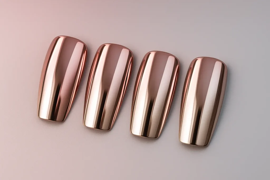Chrome rose gold ombre nail design