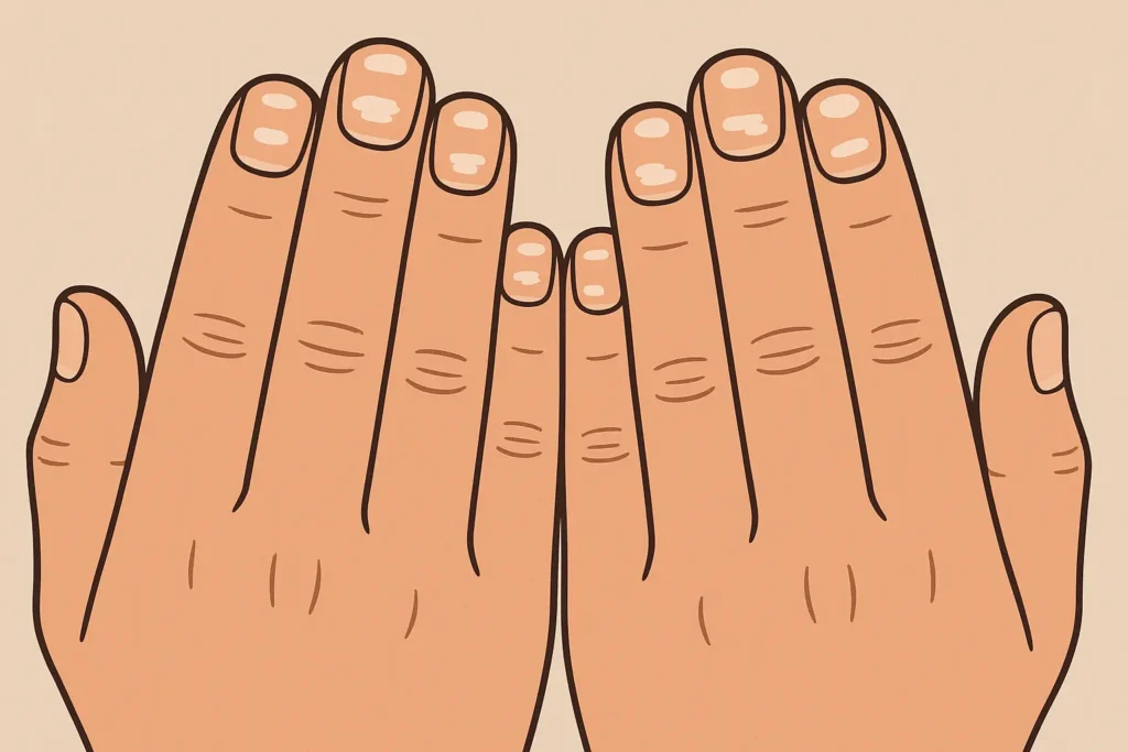 Woman examining white spots on fingernails
