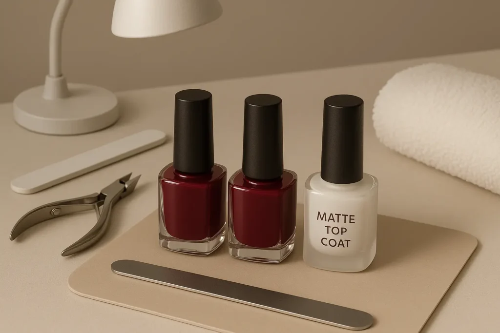 Wine red velvet Christmas nails