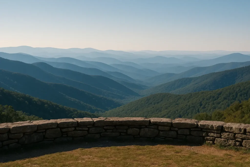 Photographer capturing mountain sunrise at Blue Ridge Parkway overlook